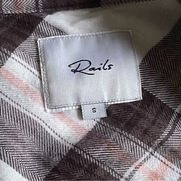 RAILS Hunter plaid Shirt White Grey Peach button down long sleeve top - Picture 5 of 13